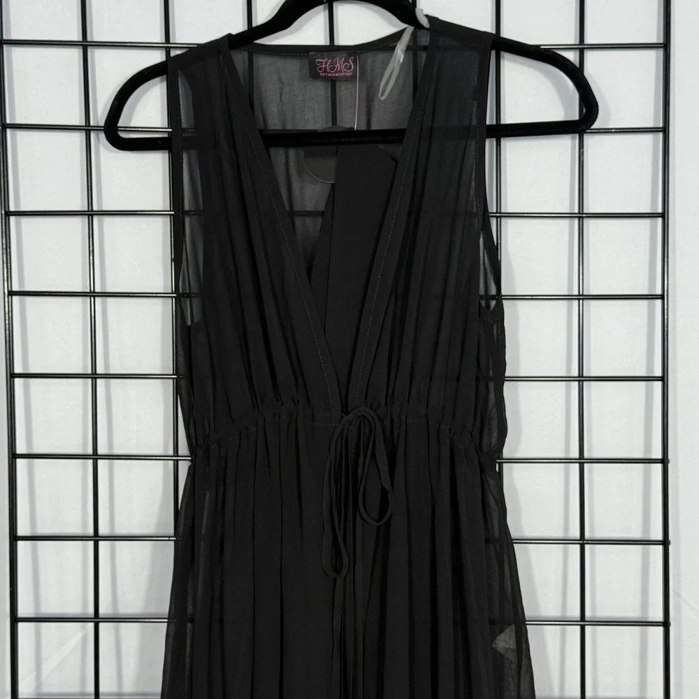 Hot Miami Styles Sheer Mesh Swimsuit Coverup Small Black Maxi Tie Front Belt NEW